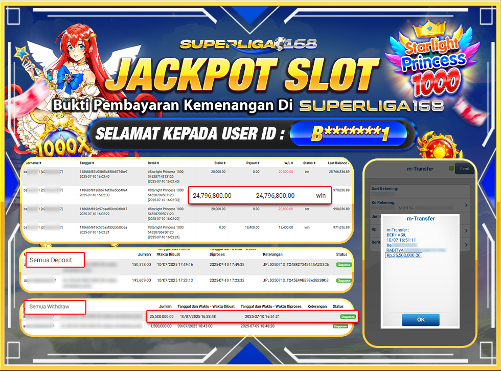 SUPERLIGA168 JACKPOT STARLIGHT PRINCESS 1000 Rp.25,500,000-LUNAS